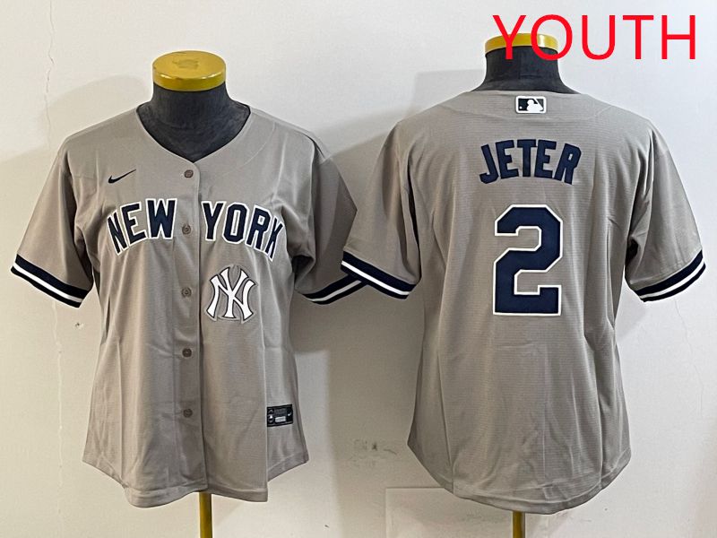 Youth New York Yankees 2 Jeter Grey Game 2025 Nike MLB Jersey style 11
